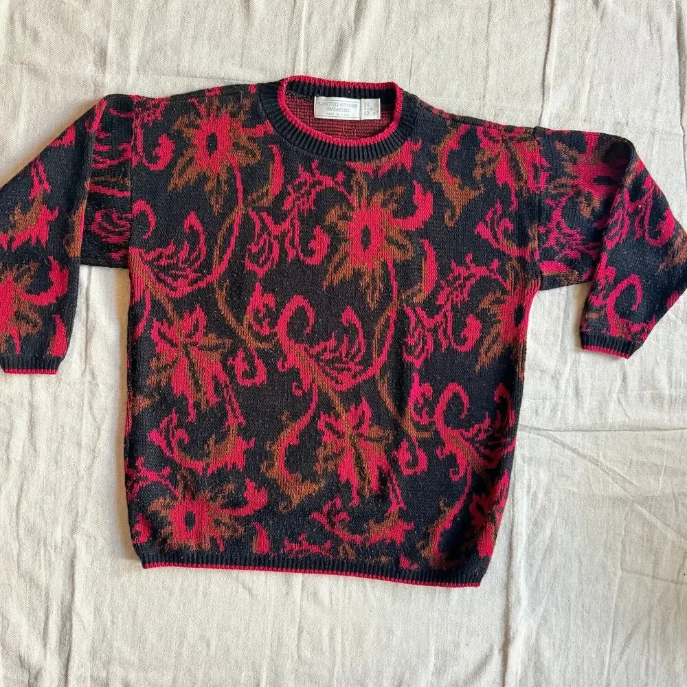 Vintage 90's Knit Sweater Men's M Pullover Made in USA United States Sweaters